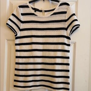 Talbots Classic Black and Cream Striped Sweater size medium petite